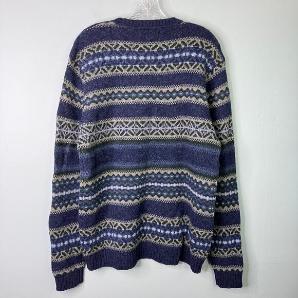 Vintage Club Room by Charter Club Blue 100% Lambswool Fair Isle Sweater Men's L - Picture 9 of 12